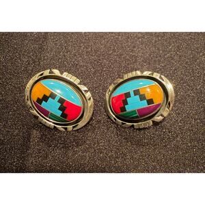 Mexican marked (Sterling “M”) Michael Mendoza Native American Mosaic Earrings